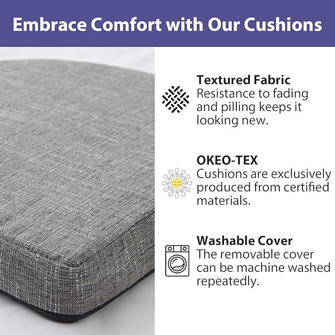 Chair Cushions for Dining Chairs with Ties and Removable Cover, Dining Kitchen Chair Pads with Non-Slip Bottom, High-Resilience Indoor Seat Cushions, 16'' x 16'' x 2'', Set of 6, Dark Grey