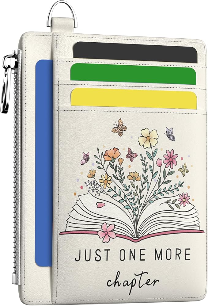 Hancynir Book Lover Floral Flower Slim Wallet Women Credit Card Holder Cute RFID Blocking Small Card Wallets Mini Front Pocket PU Leather Thin Travel Zipper Coin Cash Ladies Female Wallet Gifts