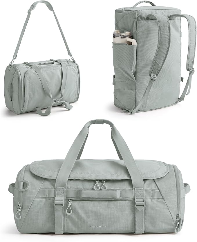 BAGSMART 4-IN-1 Duffle Bag for Travel, 40L Travel Bag Gym Duffle, TSA Carry on Backpack with Shoes Compartment & Wet Pocket, Water-resistant Workout Duffel, Grey