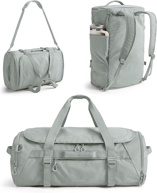 BAGSMART 4-IN-1 Duffle Bag for Travel, 40L Travel Bag Gym Duffle, TSA Carry on Backpack with Shoes Compartment & Wet Pocket, Water-resistant Workout Duffel, Grey