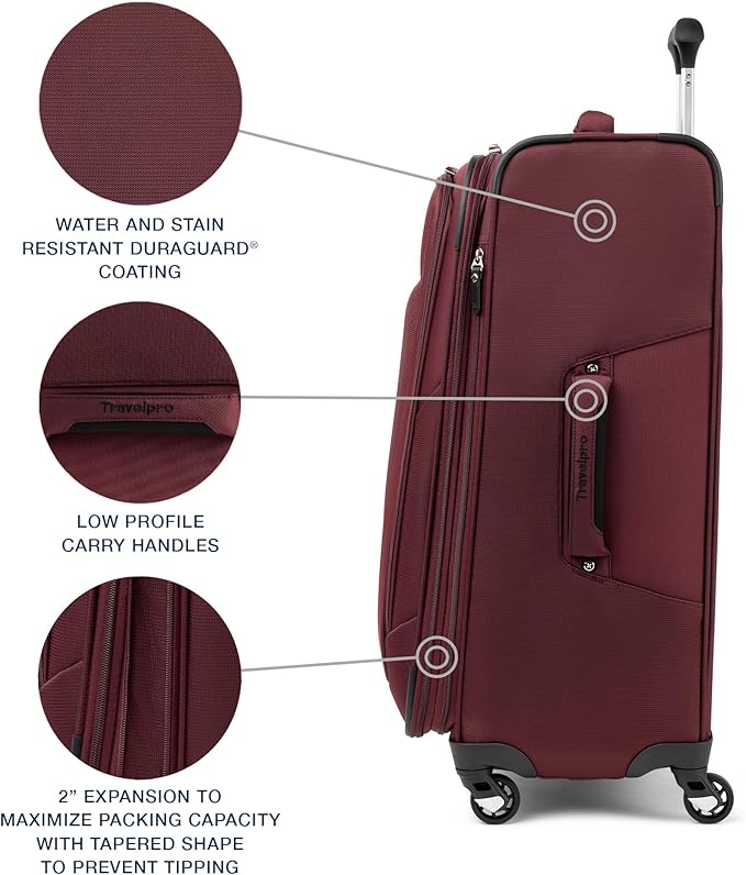 Travelpro Maxlite 5 Softside Expandable Luggage with 4 Spinner Wheels, Lightweight Suitcase, Men and Women, Burgundy, Checked-Medium 25-Inch