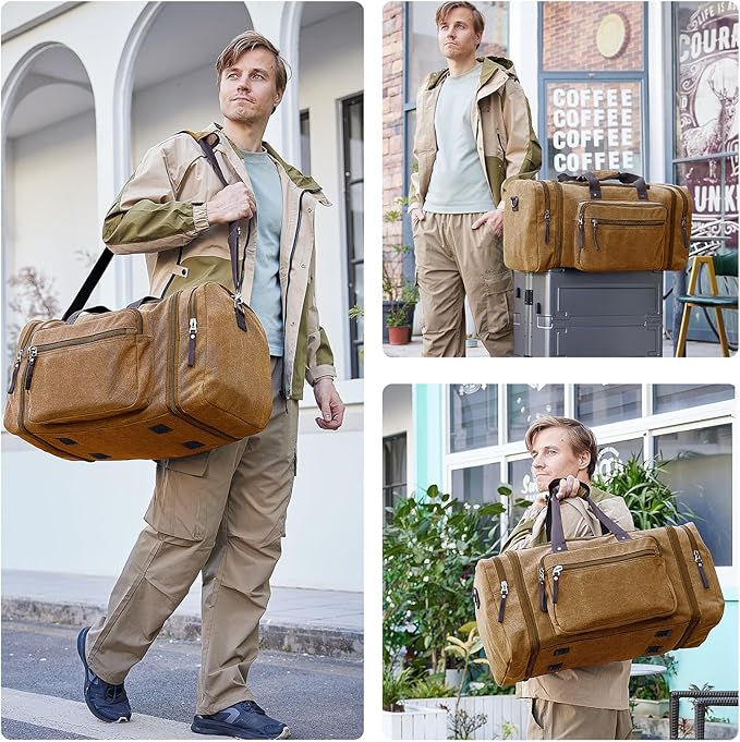 Canvas Expandable Duffle Bag for Men Traveling, Luggage Travel Bag Weekender Overnight Bag,Mens Gym Carry on Duffel Bags