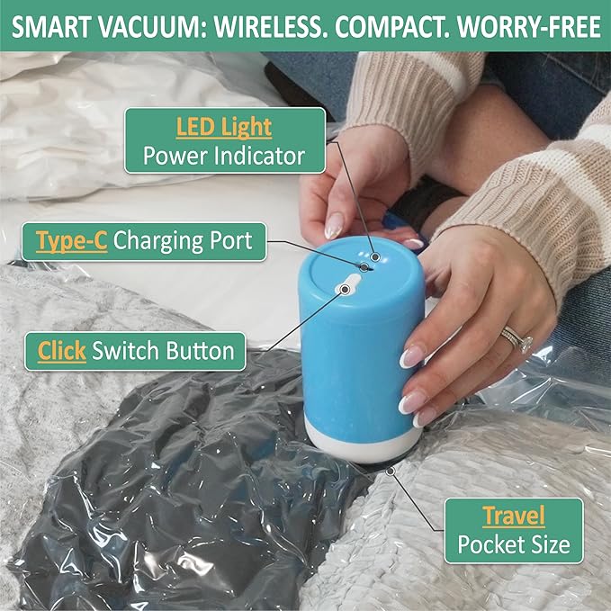 Cozy Essential Travel Vacuum Storage Bags with Rechargeable Cordless USB Pump, Space Saver Bags for Luggage, Suitcase, Carry-On, for Clothes, Blankets, Bedding & Seasonal Storage,35 Combo
