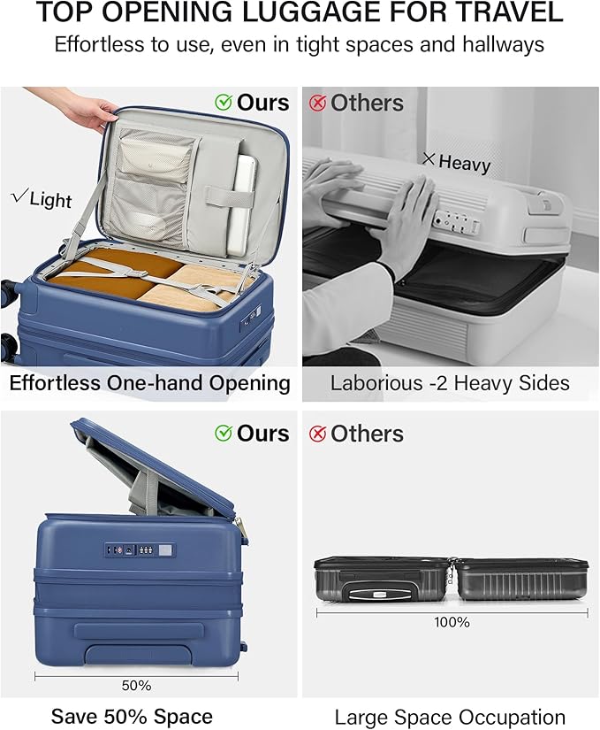 Hanke 24 Inch Expandable Checked Luggage with Cup Holder and Charger Port,Top Opening Hard Shell Suitcases with Wheels, Medium Travel Rolling Suitcase Trunk Luggage with Lock, Interstellar Blue