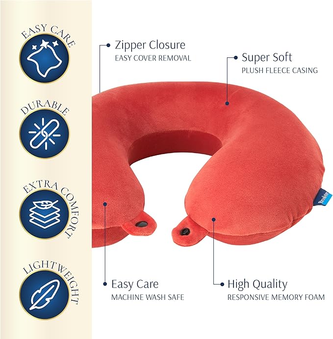 Brookstone Travel Neck Pillow - Lightweight Fleece Casing U-Shaped Stuffable Memory Foam Travel Pillow for Sleeping and Neck Support, Size One Size, Terra Cotta