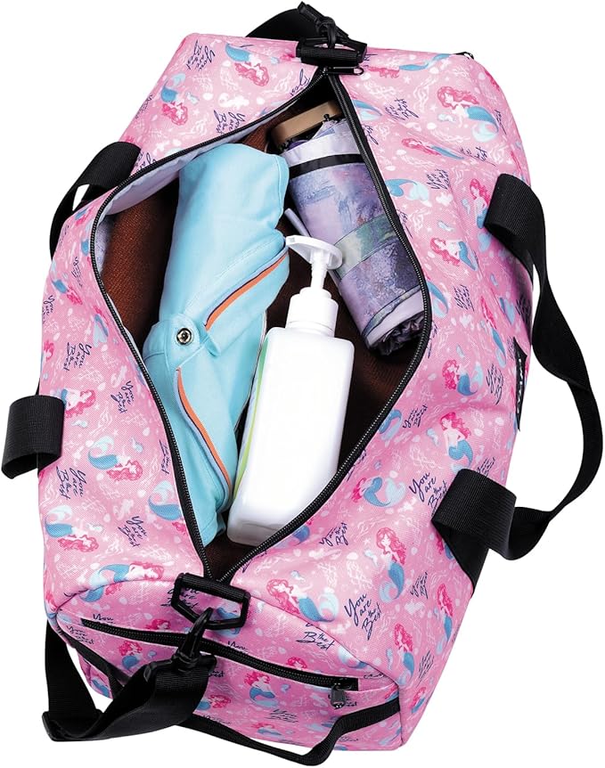 Kids Duffle Bag Overnight Bags for Boys and Girls Weekender Sleepover Carry-On Tote for Traveling Gym Sport Dance (Mermaid)