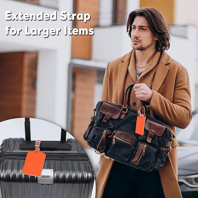 Travelambo Luggage Tags for Suitcases Faux Leather Privacy Protection 2 Pack Bag Tags Travel Accessories Essential, Cross Orange