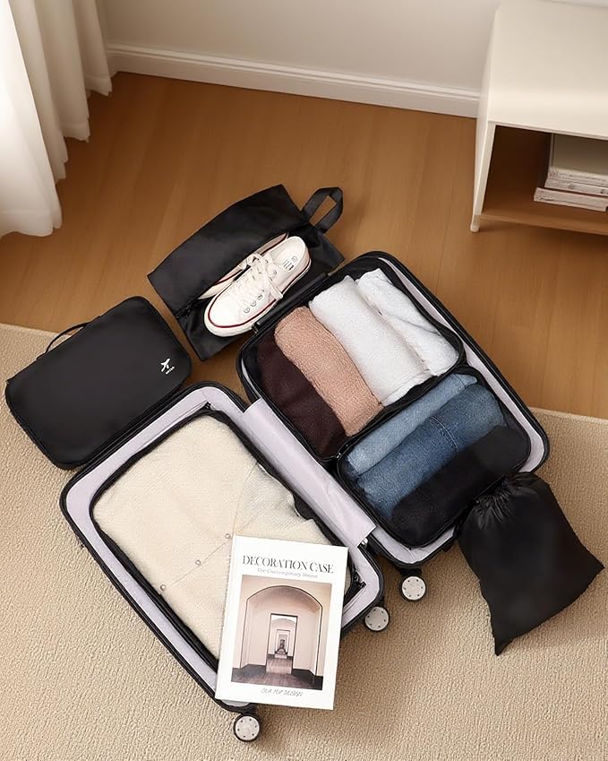 HOTOR Packing Cubes for Suitcases - 6 Pieces, Light Packing Cubes for Travel, Premium Suitcase Organizer Bags Set, Space-Saving Luggage Organizers, Travel Accessories and Essentials, Black