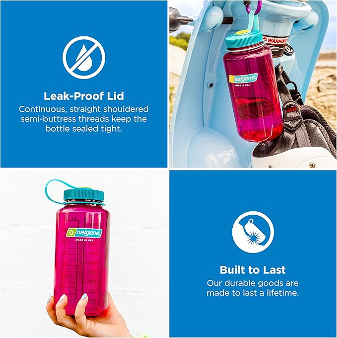 Nalgene 32 oz Wide Mouth Water Bottle | BPA-Free, Durable & Leak Proof, Lightweight Bottle for Hiking & Gym, Work & Travel