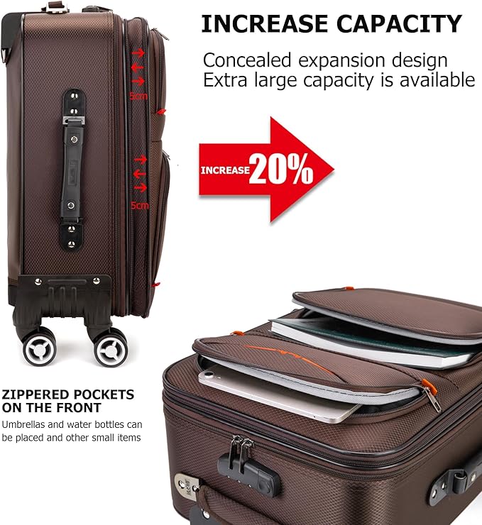 feilario 24in 2 Piece Softside Business Luggage Sets Waterproof Carry On Luggage Suitcase with Double Spinner Wheels - Coffee