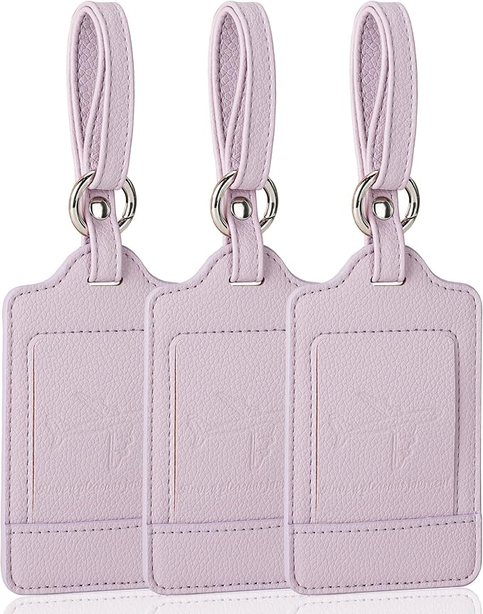 3 Pack Luggage Tags - Quick Install, Privacy Protection, Airplane Travel Essentials for Suitcases, Durable Leather - Lichee Lilac