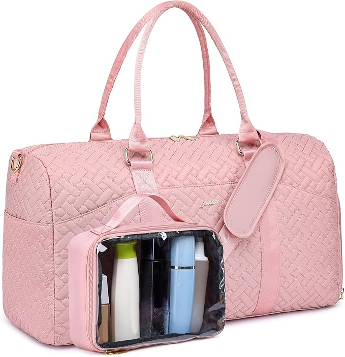 Women Weekender Travel Duffle Bag: Travel Duffel Overnight Bags with Shoe Compartment Large Carry on Tote with Toiletry Bag Weekend Traveling Yoga Gym Hospital Bag for Women with Wet Pocket Pink