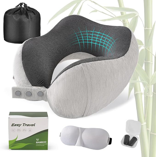 Neck Pillow for Traveling, Travel Pillows for Airplanes,100% Pure Memory Foam Travel Neck Pillow, Adjustable Flight Pillow, Portable Plane Accessories with Eye Mask, Earplugs, Carry Bag
