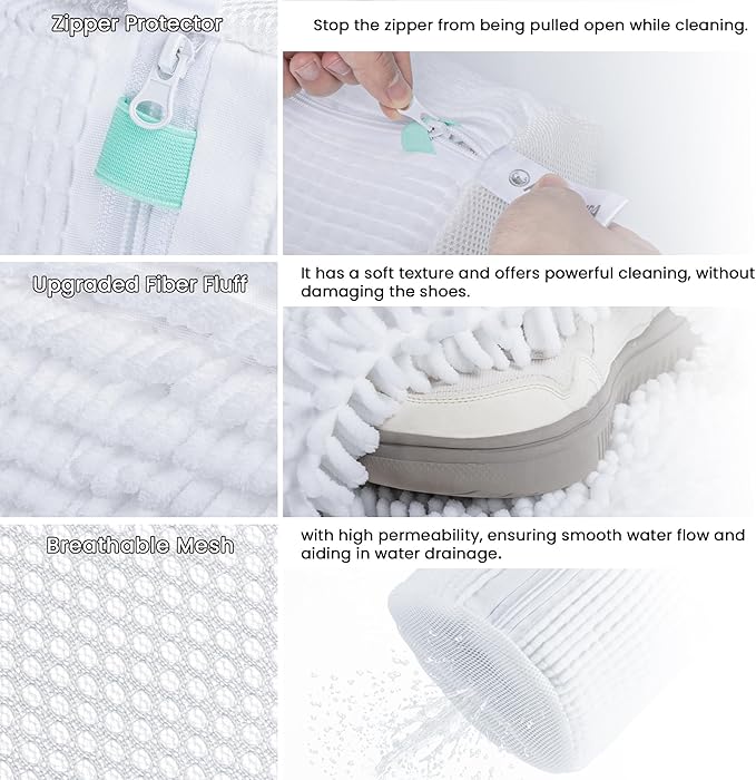 1pc Shoe Washing Machine Bag, Sneaker Laundry Bag for Washing Machine, Extra Long and Thick Microfibre Fluff, Reusable for Washer and Dryer (1pc, White)