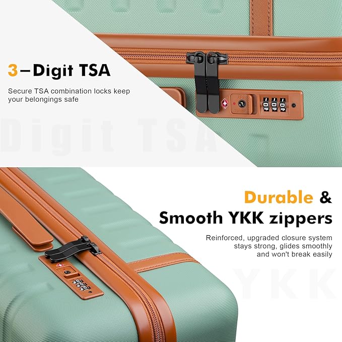 Luggage Sets 3 Piece with Spinner Wheels, Lightweight PC Hardside Suitcase with TSA Lock & YKK Zippers, 20 Inch Carry On Luggage with Travel Bag for Men and Women, Green