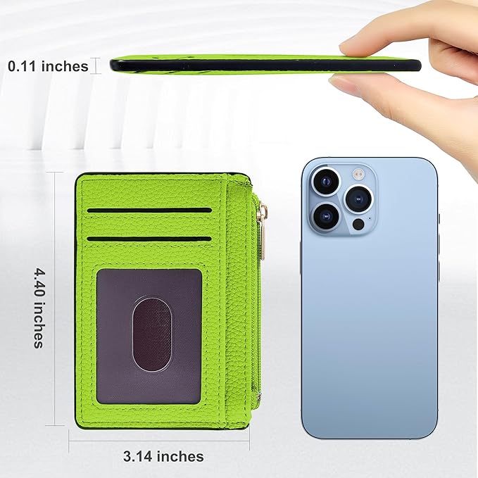 Tipmile Credit Card Holder for Women Slim Minimalist Front Pocket RFID Blocking Wallet Small Compact Card Case with ID Window, Neon Green