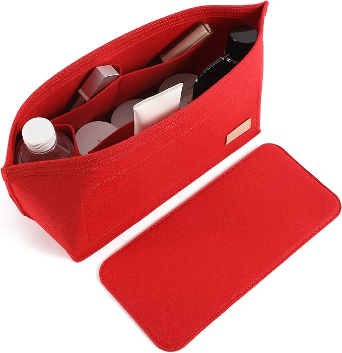 Doxo Purse Organizer Insert Handbag & Tote Felt Bag Fits L Neverfull GM & Base Shaper 2pc Set (X-Large, Red-Combination)