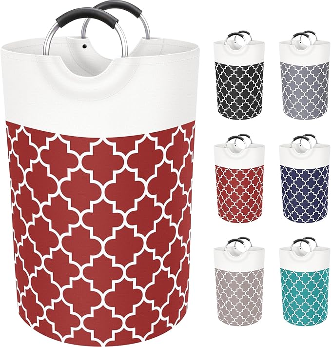 Large Laundry Basket Laundry Hamper Bag Washing Bin Clothes Bag Collapsible Tall with Handles Waterproof Travel Bathroom College Essentials Storage for College Dorm, Family (Red) 75L