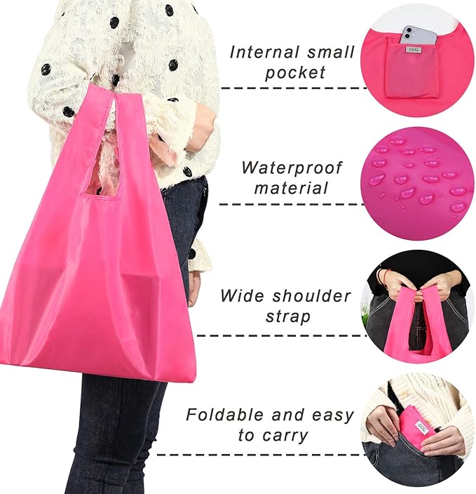 Large Reusable Bags Shopping Washable Foldable 6 Pack Grocery Bags Heavy Duty Lightweight Folding Gift Tote Bag Durable Polyester Color