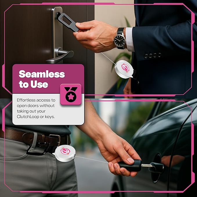 ClutchLoop Anti-Theft Phone Tether - Universal Adhesive Anchor, Retractable Steel Line and Locking Carabiner