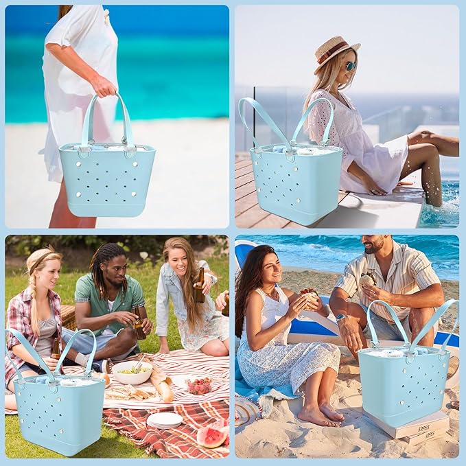 XYFuuee Beach Bag Organizer Insert for XL Simple Modern Bag Accessories with 8 Removable Metal Fasteners, Extra Large Lightweight Mesh Inserts Divider Pouch, Organizing Rubber Tote, Save Space, White