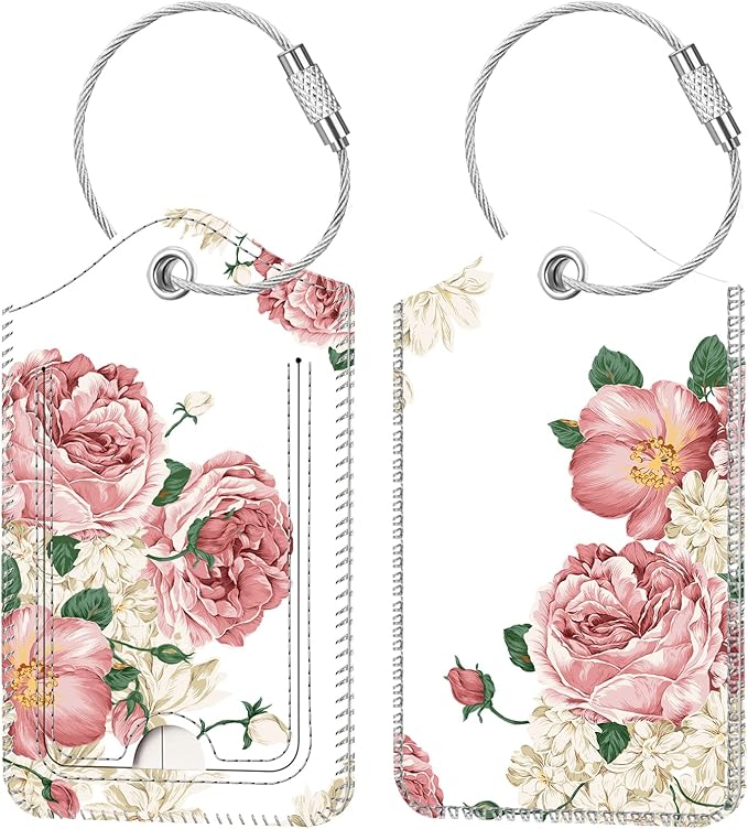 Fintie Luggage Tags, Privacy Cover ID Label with Stainless Steel Loop and Address Card for Travel Bag Suitcase, Flower Festival (2 Piece)