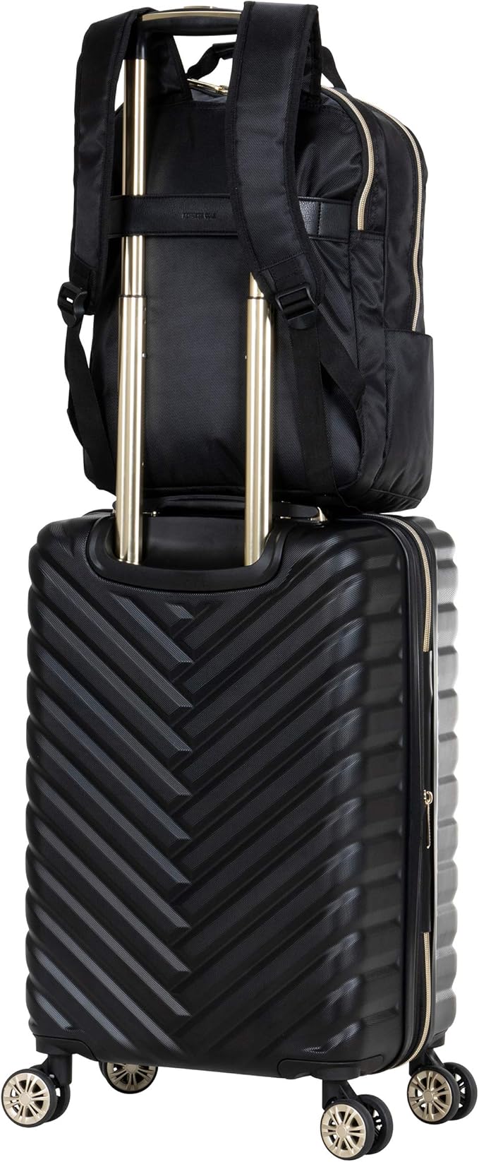Kenneth Cole REACTION Madison Square Lightweight Hardside Chevron Expandable Spinner Luggage, Black, 2-Piece (20" Carry On + Backpack)