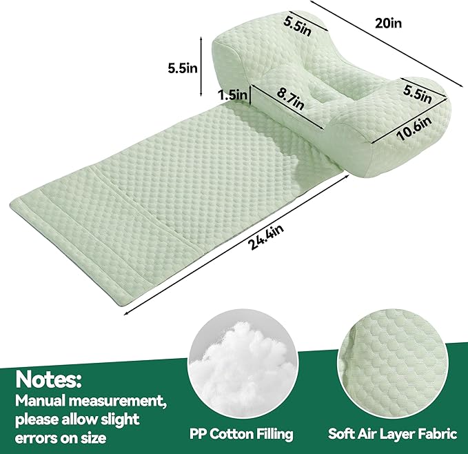 MABOZOO Neck Pillows for Recliners with Pocket,Headrest Cushion for Neck Pain Relief and Cervical Support,Recliner Head Pillow for Side Sleeping at Home, Office or Traveling（Green）