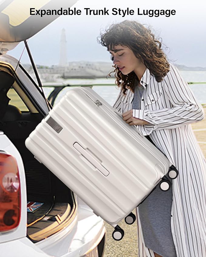 Hanke 29 Inch Plus Expandable Luggage Large Suitcases with Wheels,Checked Luggage Hard Shell Suitcases, PC Trunk Luggage Extra Large Suitcase with Lock for Women Men(Ivory White)