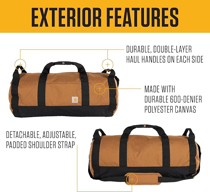 Carhartt Classic Round Duffel with Utility Pouch, Heavy-Duty, Water-Resistant Packable Gear Bag for Jobsite, Gym, and Travel