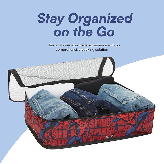 Marvel Spiderman 5-Piece Packing Cube Set - Spiderman, Ironman, Captain America - 5 Piece Packing Cubes Compression Travel Essential Accessories - Luggage Suitcase Organizer Set - For Kids, Adults