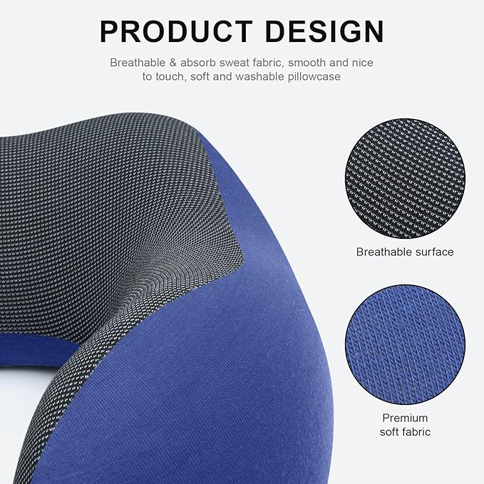 Travel Pillow for Airplane Memory Foam Neck Pillow, Soft & Support Travel Pillow for Travelling, Sleeping Rest, Car, Train and Home Use (Dark Blue)
