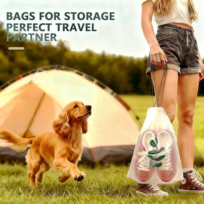 18PCS Clear Shoe Bags for Travel, Eucalyptus Leaf Pattern Travel Shoe Bags, Drawstring Shoe Travel Bags for Packing and Storage, Waterproof & Dustproof (15.7” x 11.8”)