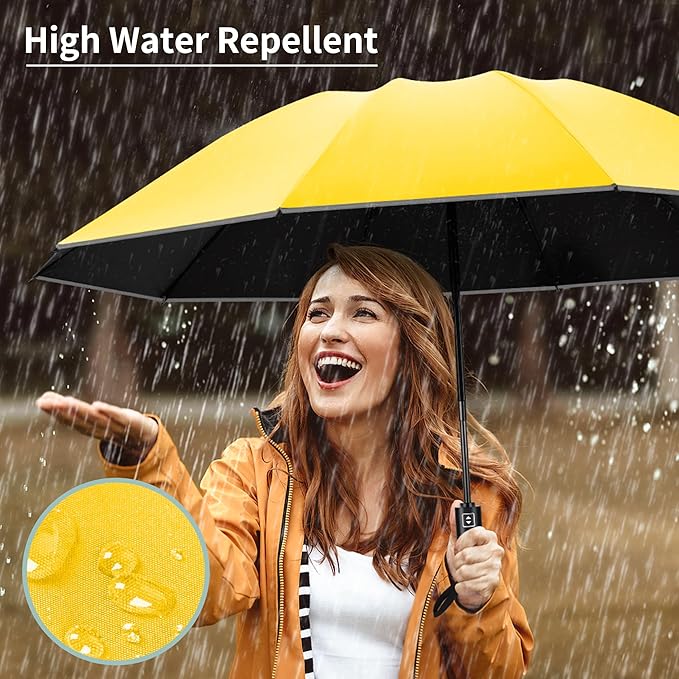 Seniny Inverted Travel Umbrella, Automatic Umbrellas for Rain, Windproof Compact Umbrella with Reflective Stripe, Folding UV Umbrella Sun Umbrella, Portable Large Umbrella for Backpack, Lightweight