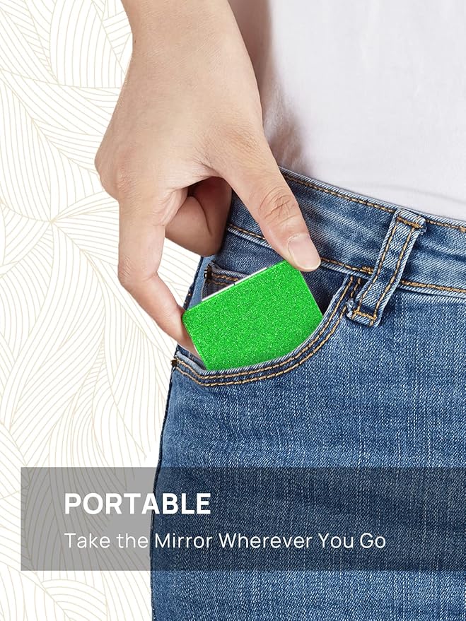 OMIRO Compact Mirror, Glitter PU Leather 1X/3X Magnification, Ultra Portable for Purses, 2.4" W x 3.4" L (Green)