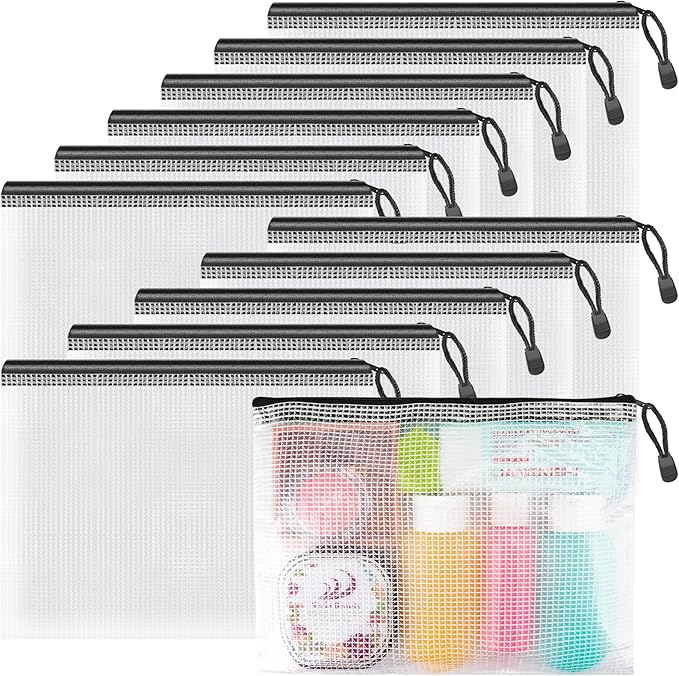 Umriox Small Zipper Pouch, 9.5x7.1 in (Black, 12 Packs), Mesh Bags with Zipper for Office Supplies Travel Accessories