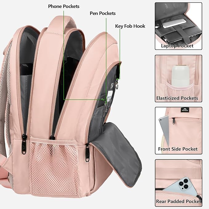 MATEIN 15.6 inch Laptop Backpack, Cute Slim Computer Travel Backpack, Carry On Casual Daypack Bag Gifts for Women Teacher Nurse, Pink