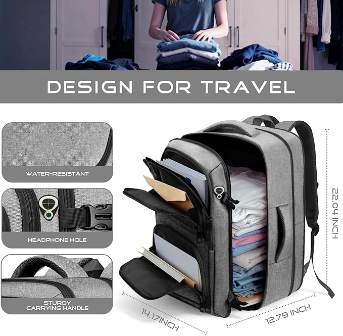 Extra Large Travel Backpack, Carry on Luggage Backpack TSA 18.4 inch Laptop Bag Flight Approved, Lightweight Business Luggage Bag, Travel Gifts for Men, Black