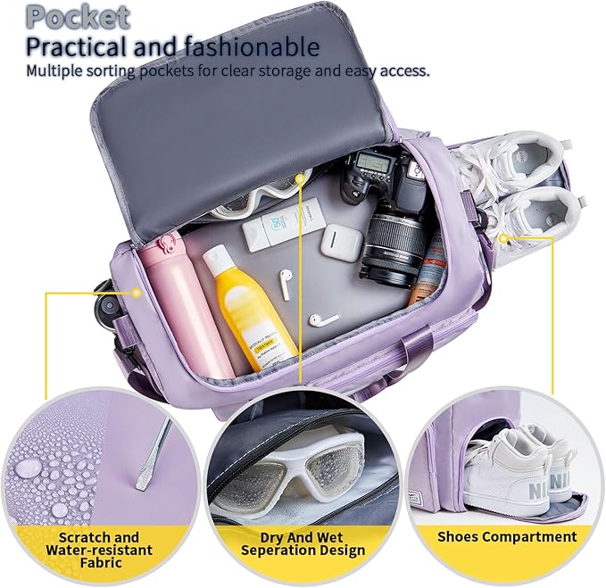 FIORETTO Women's Gym Duffle Bag with Shoes Compartment, 30L Capacity, Ideal for Travel, Gym, Sports, Duffel, Weekender