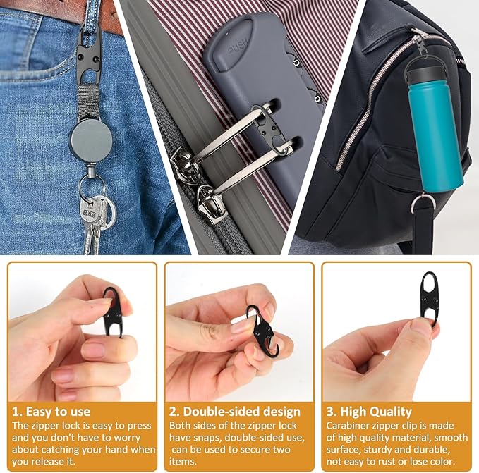 Phinus Lock Combo, Total 21PCS Clips Anti-Theft, S Shaped Zipper Locks, Locks Anti-Theft for Luggage, Clothing, Backpacks, Boots, Purses, Travel Outdoor Sports - Black