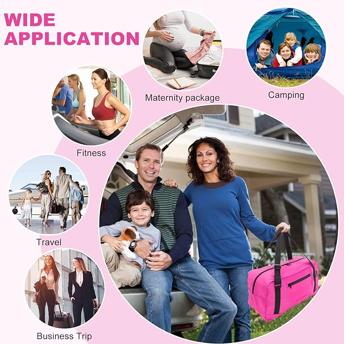 HOLYLUCK Foldable Travel Duffel Bag For Women & Men Luggage Great for Gym - Fuchsia