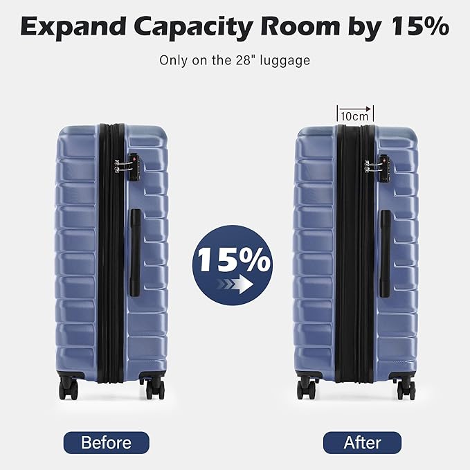 Coolife Expandable Large Checked Luggage with Spinner Wheels, Hard Shell Suitcase TSA Lock Rolling Travel Luggage 28-inch,Blue