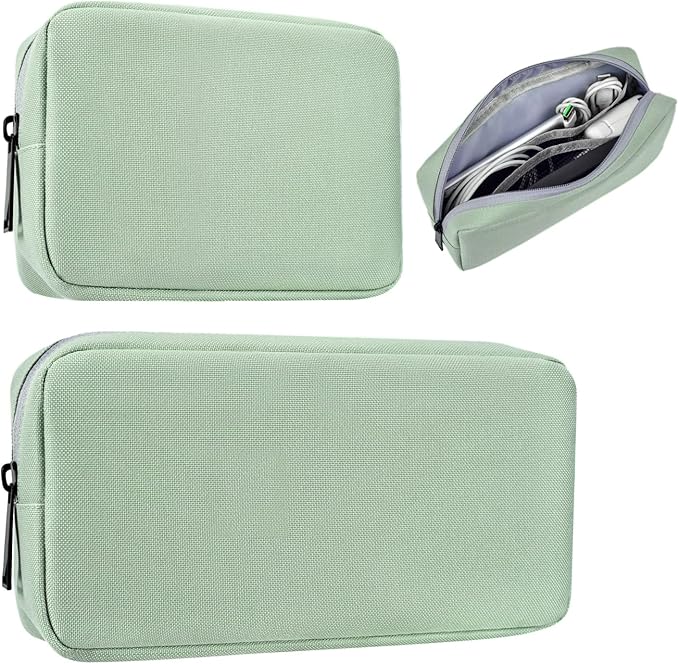 imComor Universal Electronics Accessories Case Bag, 2-Pack Portable Soft Carrying Case Bag Pouch Wire Cable Organizer for Hard Drive, Power Adapter, Laptop Mouse, Cosmetics Kit, Small+Big-Mint Green