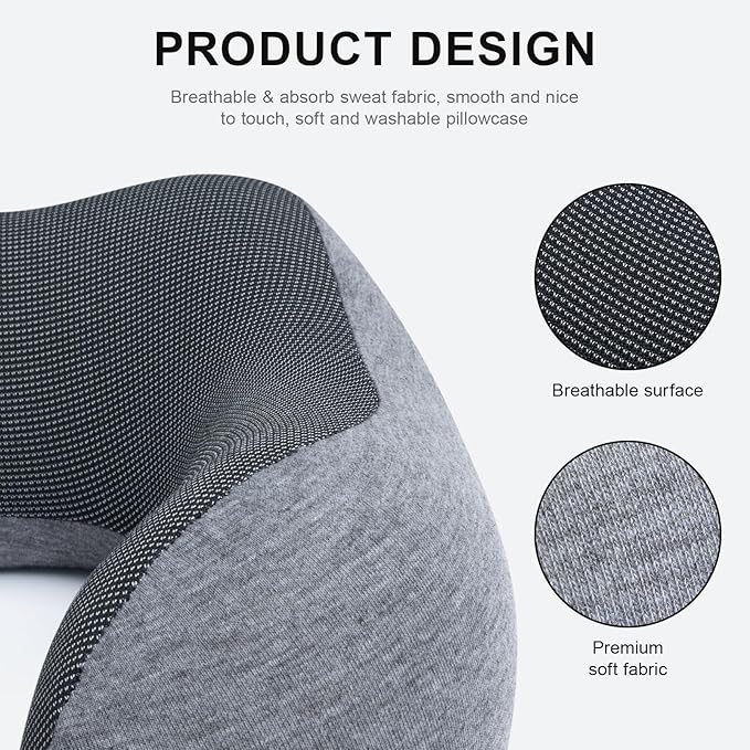 Travel Pillow for Airplane Memory Foam Neck Pillow, Soft & Support Travel Pillow for Travelling, Sleeping Rest, Car, Train and Home Use (Dark Grey)