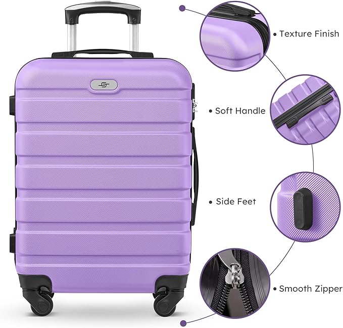Suitour 4 Piece Luggage Sets, Hard Shell Suitcase Set with Spinner Wheels 16 20 24 28inch Travel Sets(Purple)