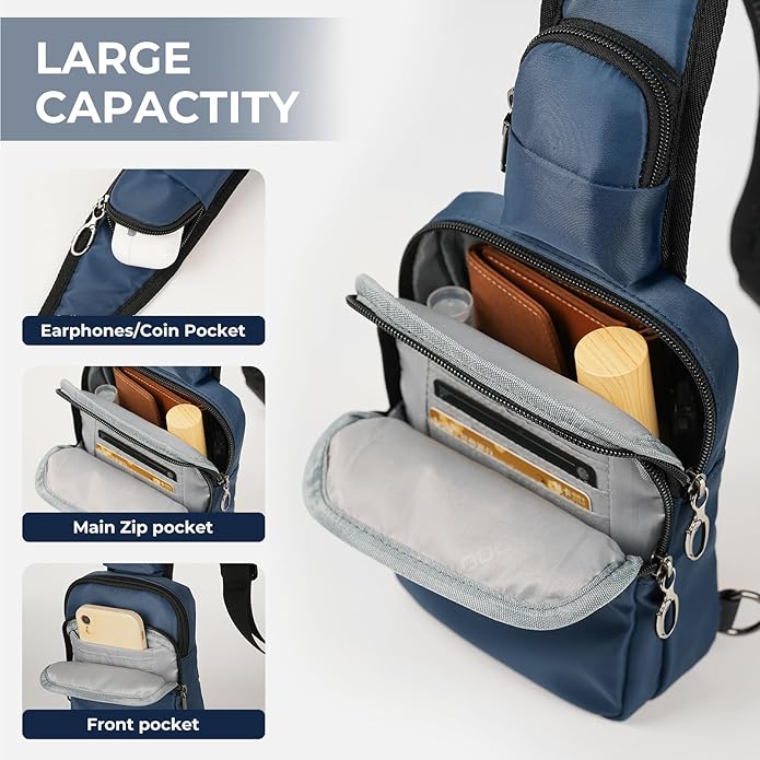 BROADREAM Mini Crossbody Sling Bag, Small Chest Bags Dual Pocket with Zipper Lock, RFID Blocking & Water Resistant Women Men