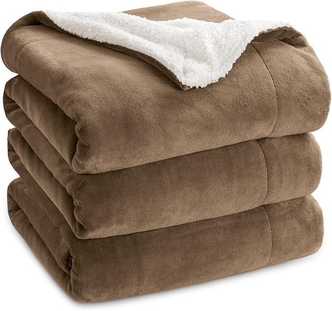 Bedsure GentleSoft Sherpa Fleece Blanket Queen Size for Bed, Non-Heated, Thick and Warm Throw for Women and Men, Soft Fuzzy Plush Queen Blanket for Winter, Camel, 90x90 Inches