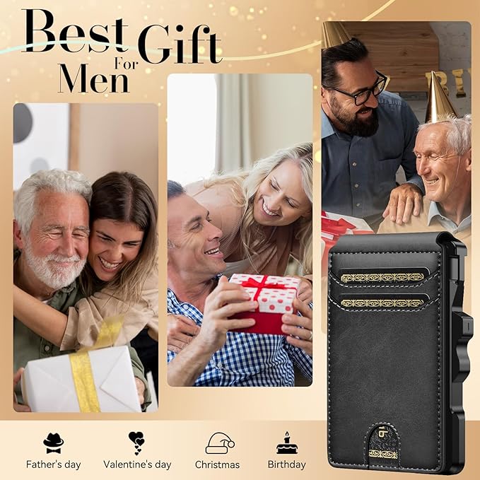 furid Smart Wallet For Men Slim: Rfid Minimalist Pop Up Wallets with Money Clip Metal Credit Card Holder - Gifts for Husband Father at Birthday Anniversary