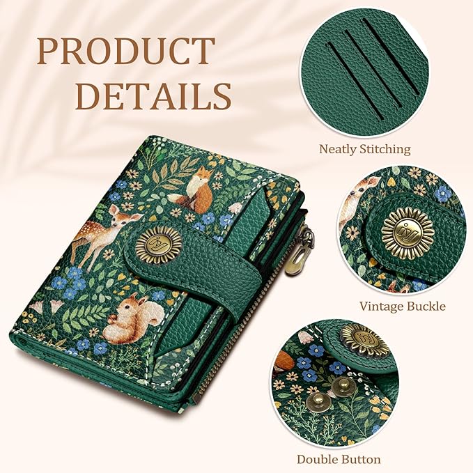 Icycay Squirrels Wallet Women Small RFID Blocking Bifold, Credit Card Holder, Zipper Coin Pocket, Cute, PU Leather, Compact, Travel, ID Window, 14 Card Slots, Cash Purse, Ladies Woman Female Girls
