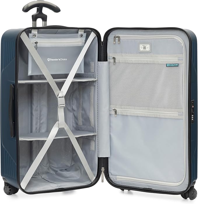 Traveler's Choice Ultimax II Polycarbonate Hardside Luggage with Spinner Wheels, Matte Navy, 31-Inch Large Trunk